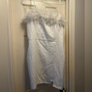 White Feather Trim Dress